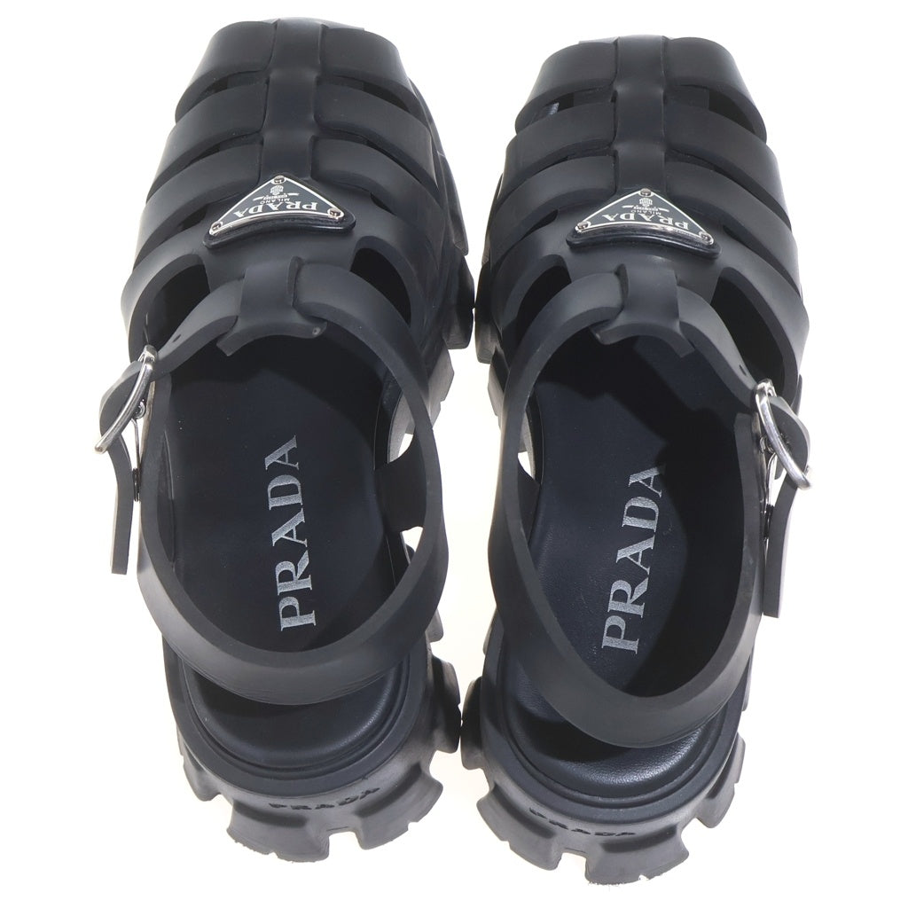 PRADA(プラダ) モノリス ラバー サンダル トライアングルロゴプレート 厚底 ブラック レディース