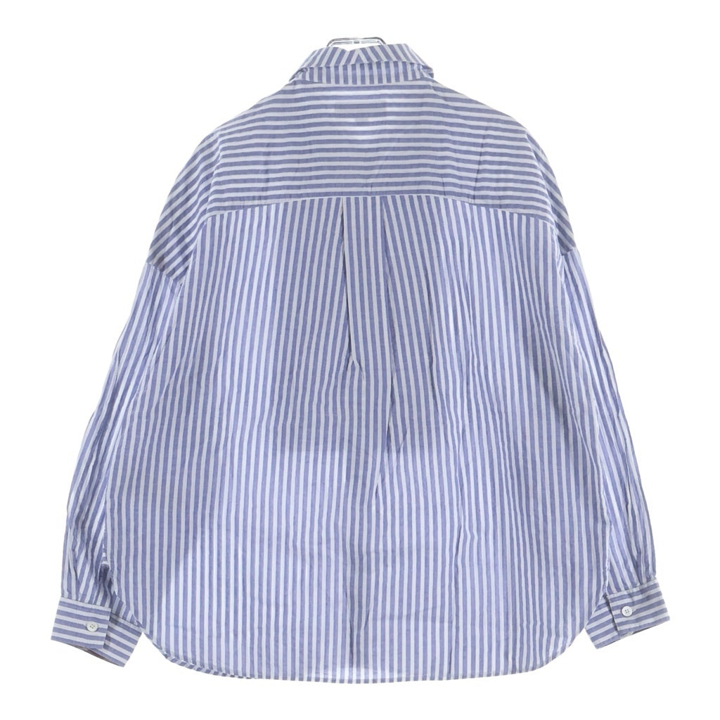BURBERRY(バーバリー) フロントプリーツデザイン ストライプ長袖シャツ ボタンダウン コットン ホワイト/ブルー 4048443 レディース