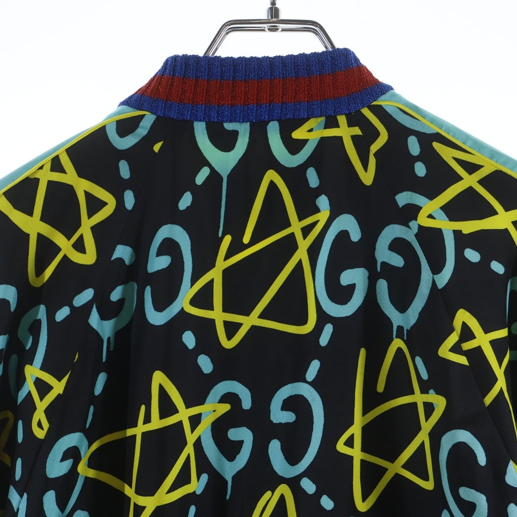 GUCCI(グッチ) GGゴースト シルクジップアップジャケット スカジャン ブルゾン 総柄 ブラック/マルチカラー 448810ZHX82 レディース