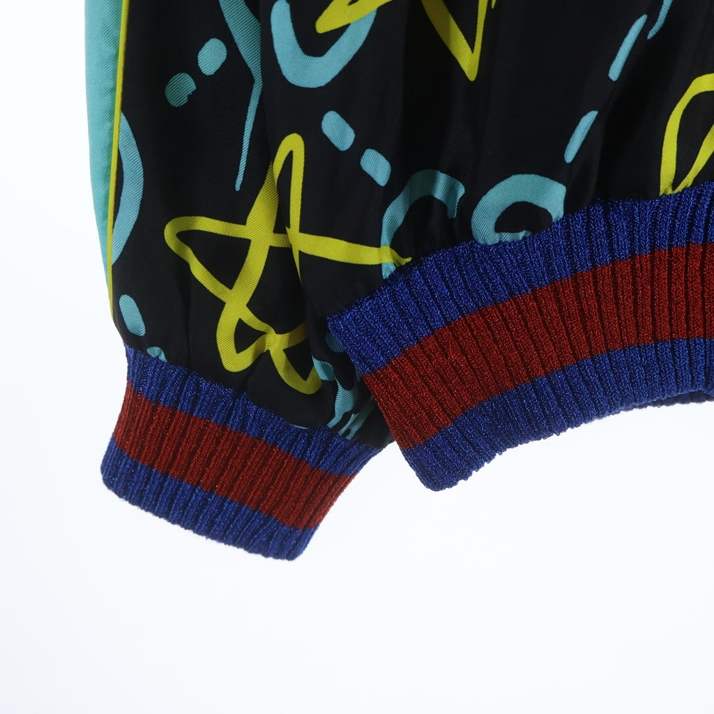 GUCCI(グッチ) GGゴースト シルクジップアップジャケット スカジャン ブルゾン 総柄 ブラック/マルチカラー 448810ZHX82 レディース