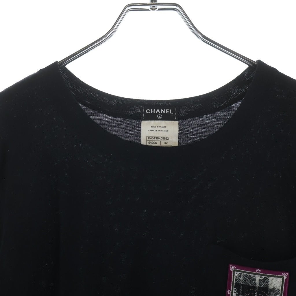CHANEL(シャネル) エディンバラ エンブレム ウールニットTシャツ 半袖ニット 胸ポケット ブラック P46438K05822 レディース