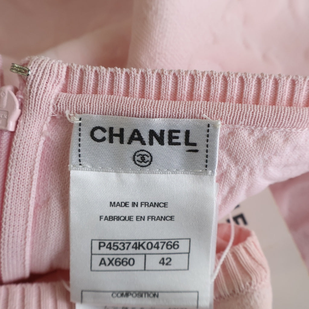 CHANEL(シャネル) ココマークプレート バックジップ 半袖ワンピース ドレス レーヨン ピンク P45374K04766 レディース