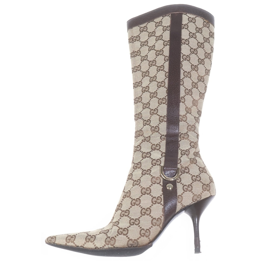 GUCCI(グッチ) GGキャンバス ロングブーツ ヒール 総柄 ジップ ブラウン 134865 レディース