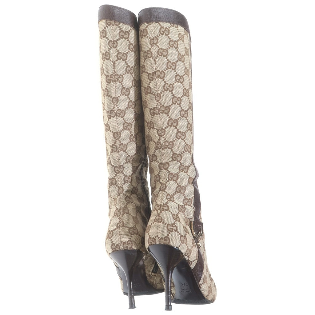 GUCCI(グッチ) GGキャンバス ロングブーツ ヒール 総柄 ジップ ブラウン 134865 レディース