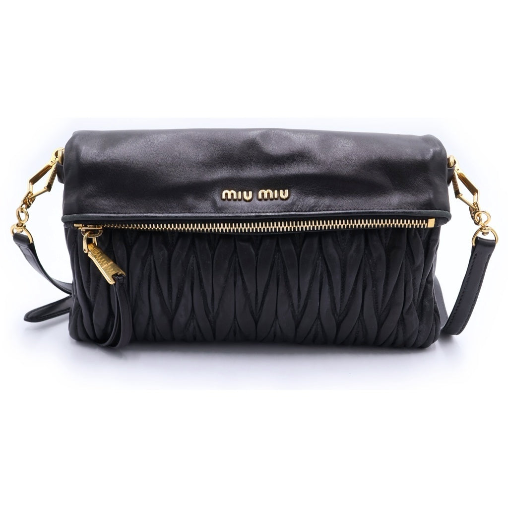 miumiu(ミュウミュウ) マテラッセ 2WAYバッグ ショルダーバッグ ブラック レザー ゴールド金具 レディース