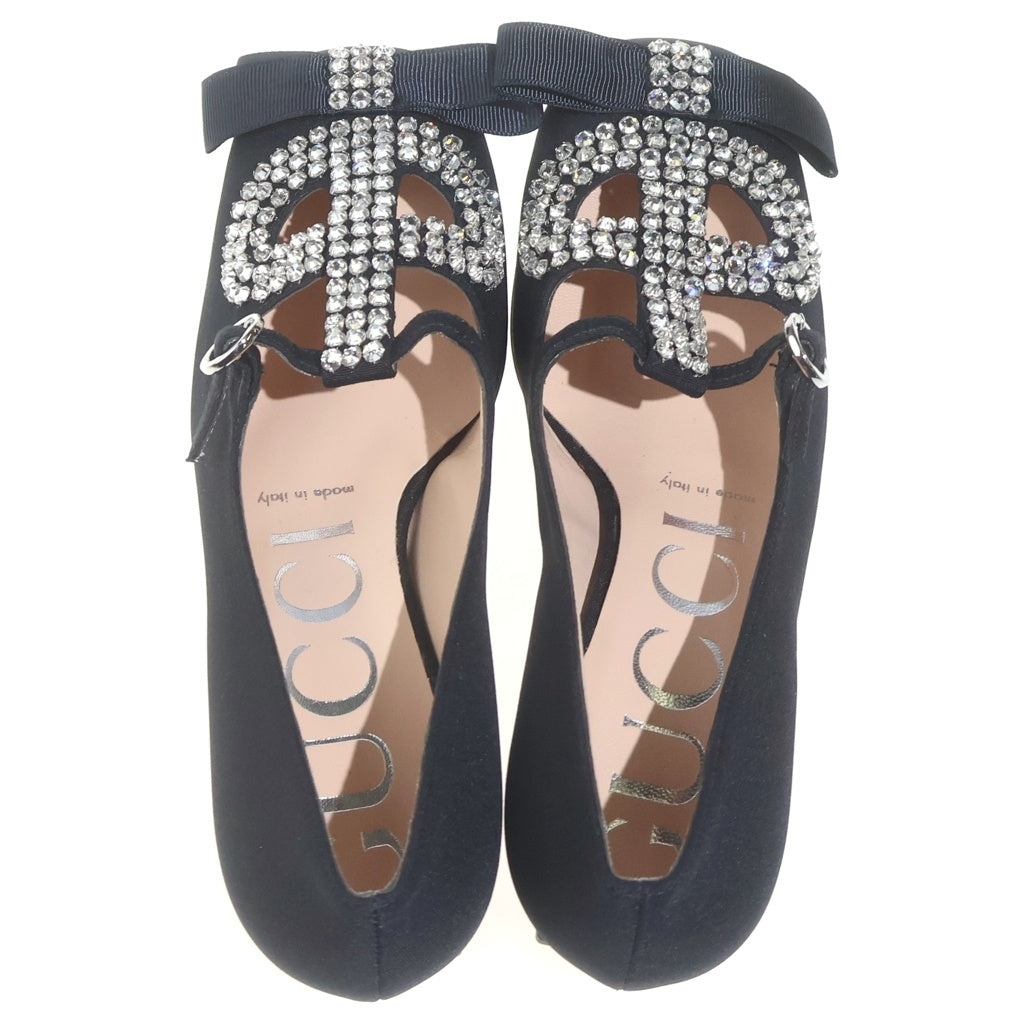 GUCCI(グッチ) リボン クリスタル ヒールパンプス ブラック #35 1/2 レディース