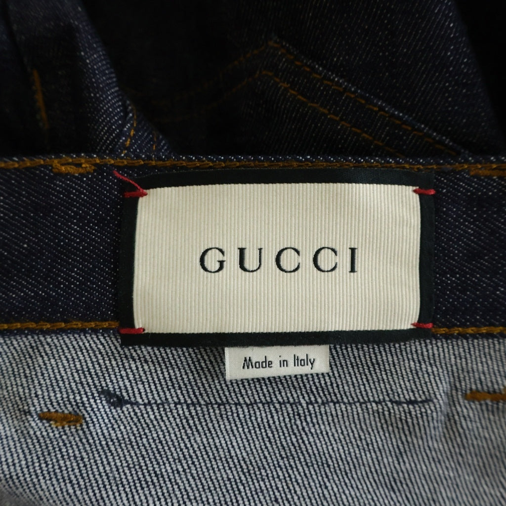GUCCI(グッチ) レザーパッチ デニム パンツ ジーンズ インディゴ 623953