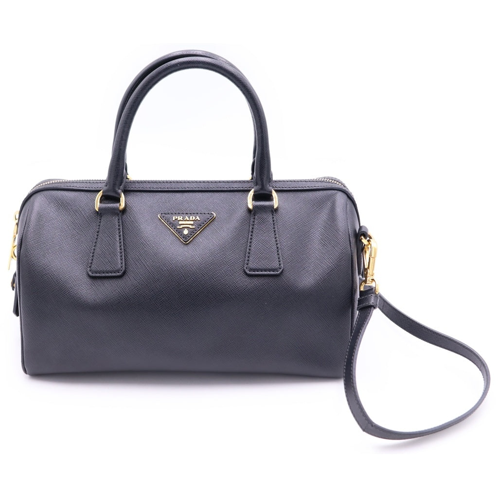 PRADA(プラダ) サフィアーノ 2WAYショルダーバッグ ハンドバッグ ボストンバッグ ブラック レザー BL0797 ゴールド金具 レディース