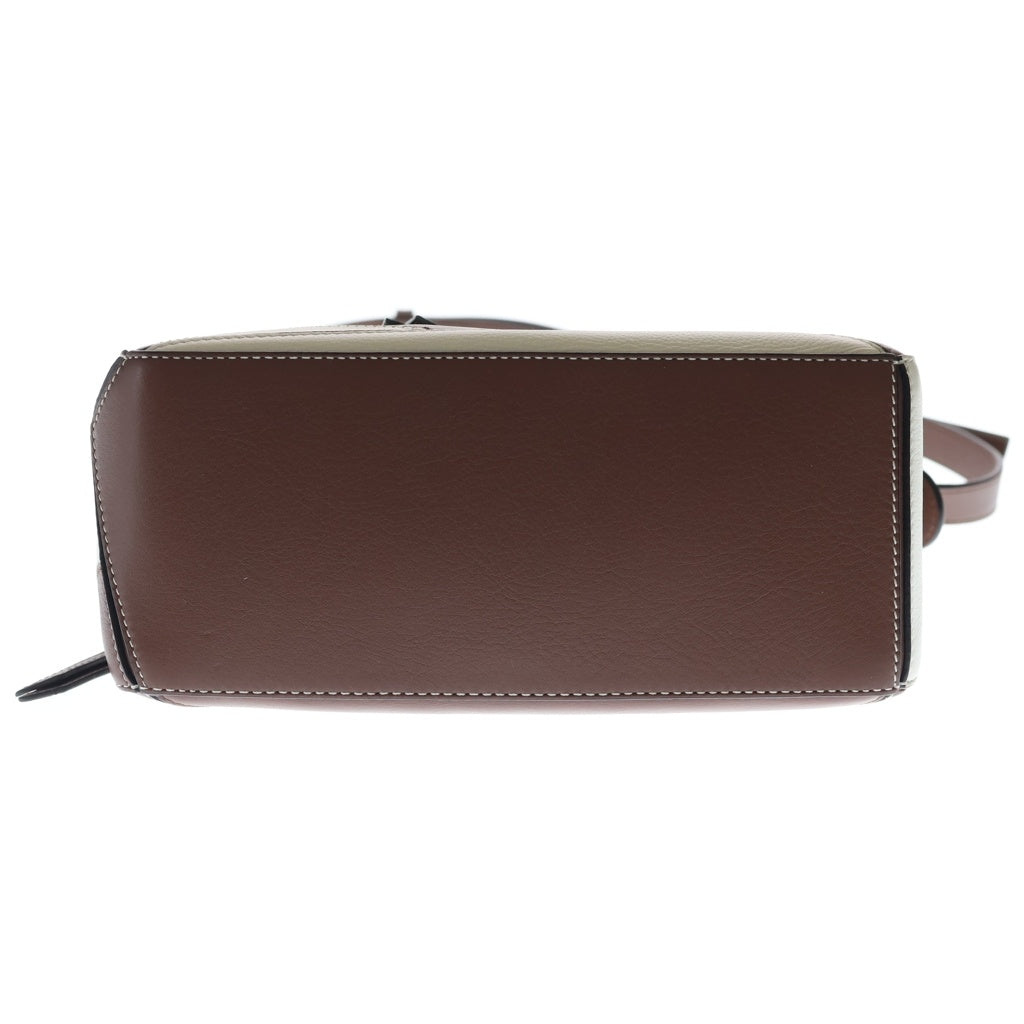 LOEWE(ロエベ) パズルバッグ ミニ ラグビー ショルダーバッグ ブラウン×ホワイト レザー シルバー金具 レディース