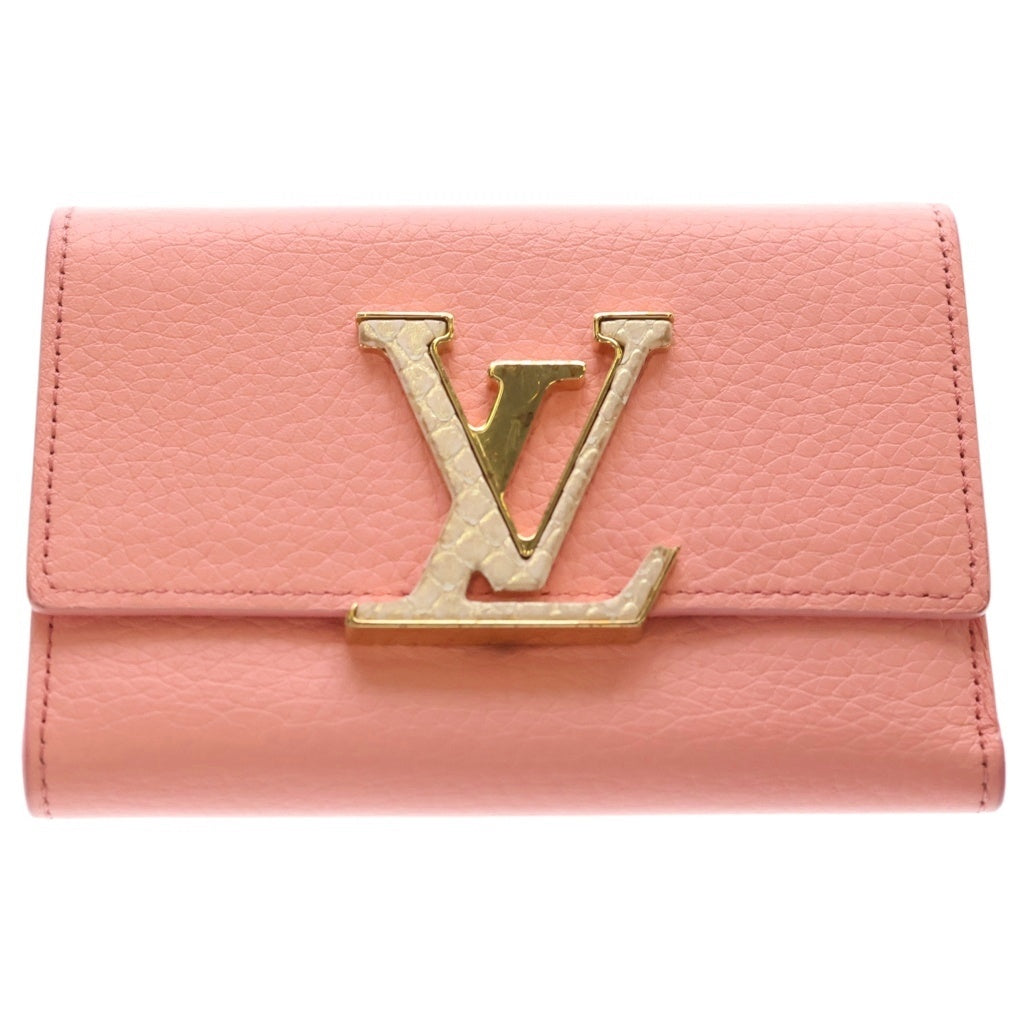 LOUIS VUITTON(ルイヴィトン) ポルトフォイユ カプシーヌ パイソン コンパクト ウォレット ピンク レザー N82754 ゴールド金具 レディース