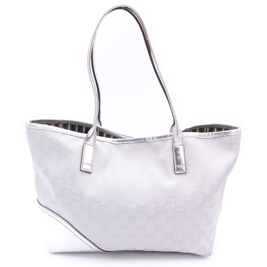 GUCCI(グッチ) グッチシマ トートバッグ ハンドバッグ シルバー キャンバス×エナメルレザー 169946 シルバー金具 レディース