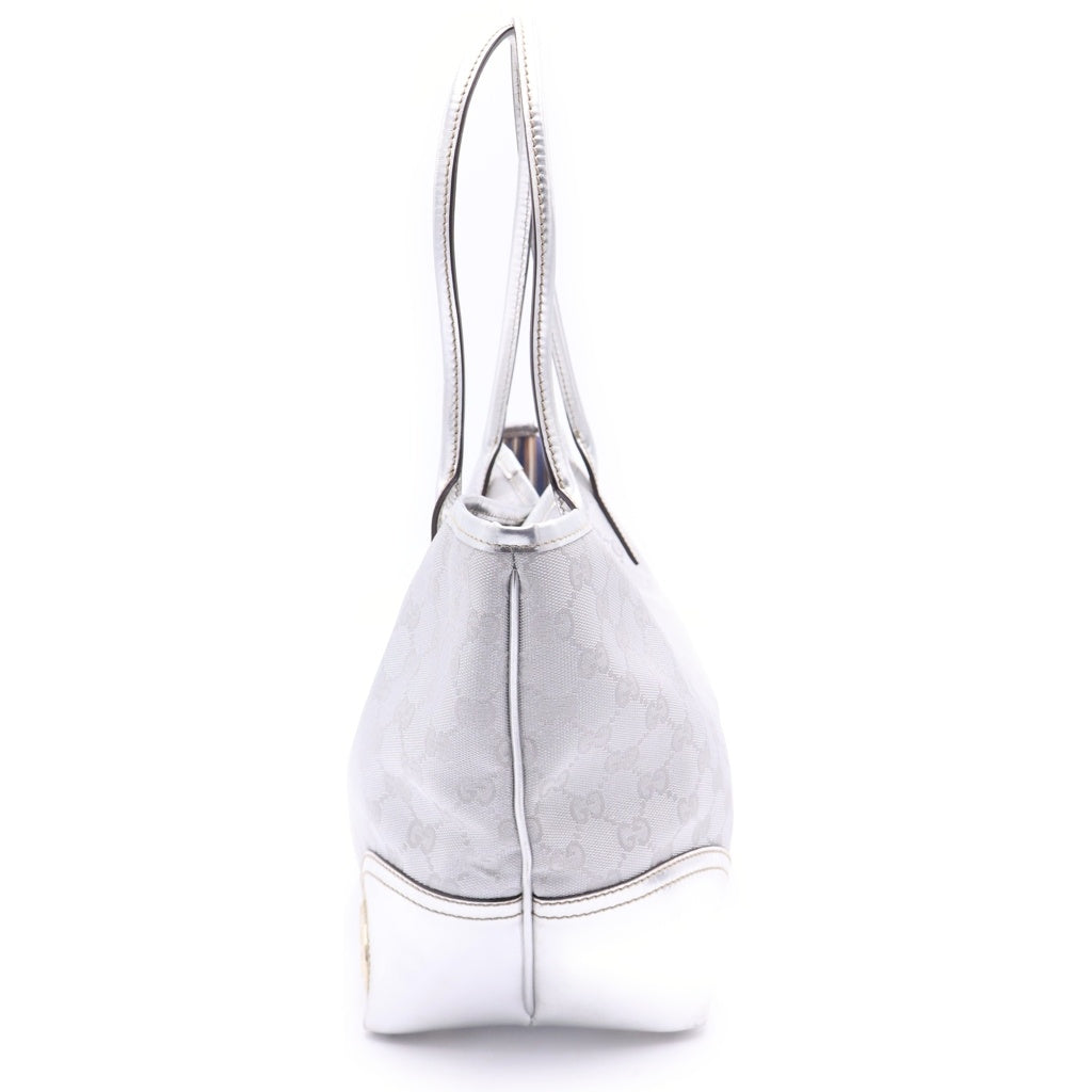 GUCCI(グッチ) グッチシマ トートバッグ ハンドバッグ シルバー キャンバス×エナメルレザー 169946 シルバー金具 レディース