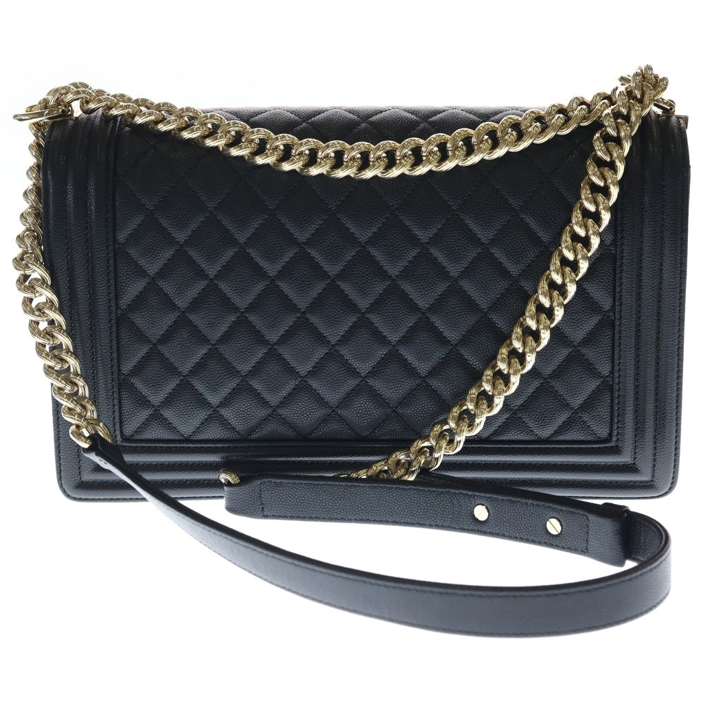 CHANEL(シャネル) ボーイシャネル チェーンショルダーバッグ ラージ ブラック キャビアスキン ゴールド金具 レディース