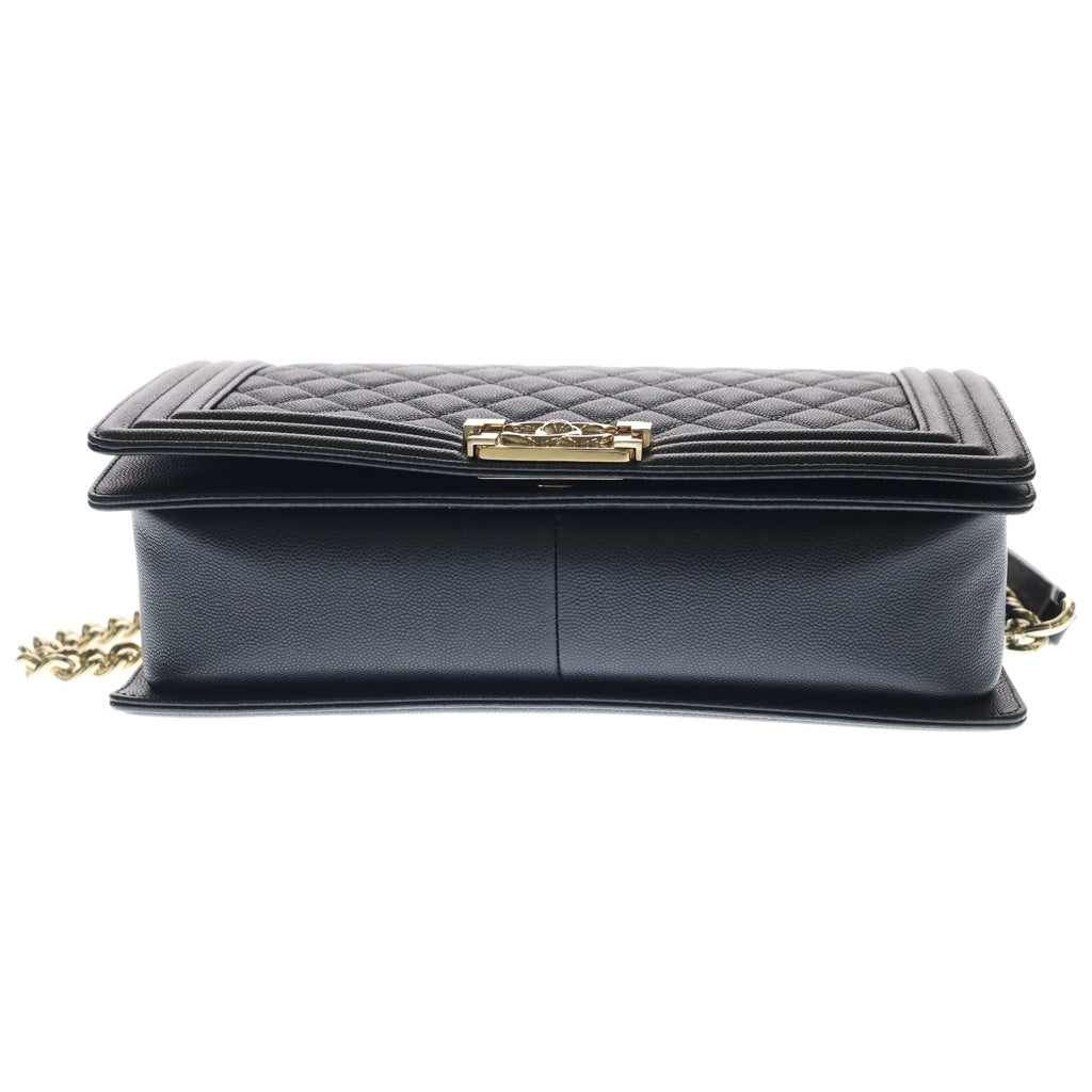 CHANEL(シャネル) ボーイシャネル チェーンショルダーバッグ ラージ ブラック キャビアスキン ゴールド金具 レディース