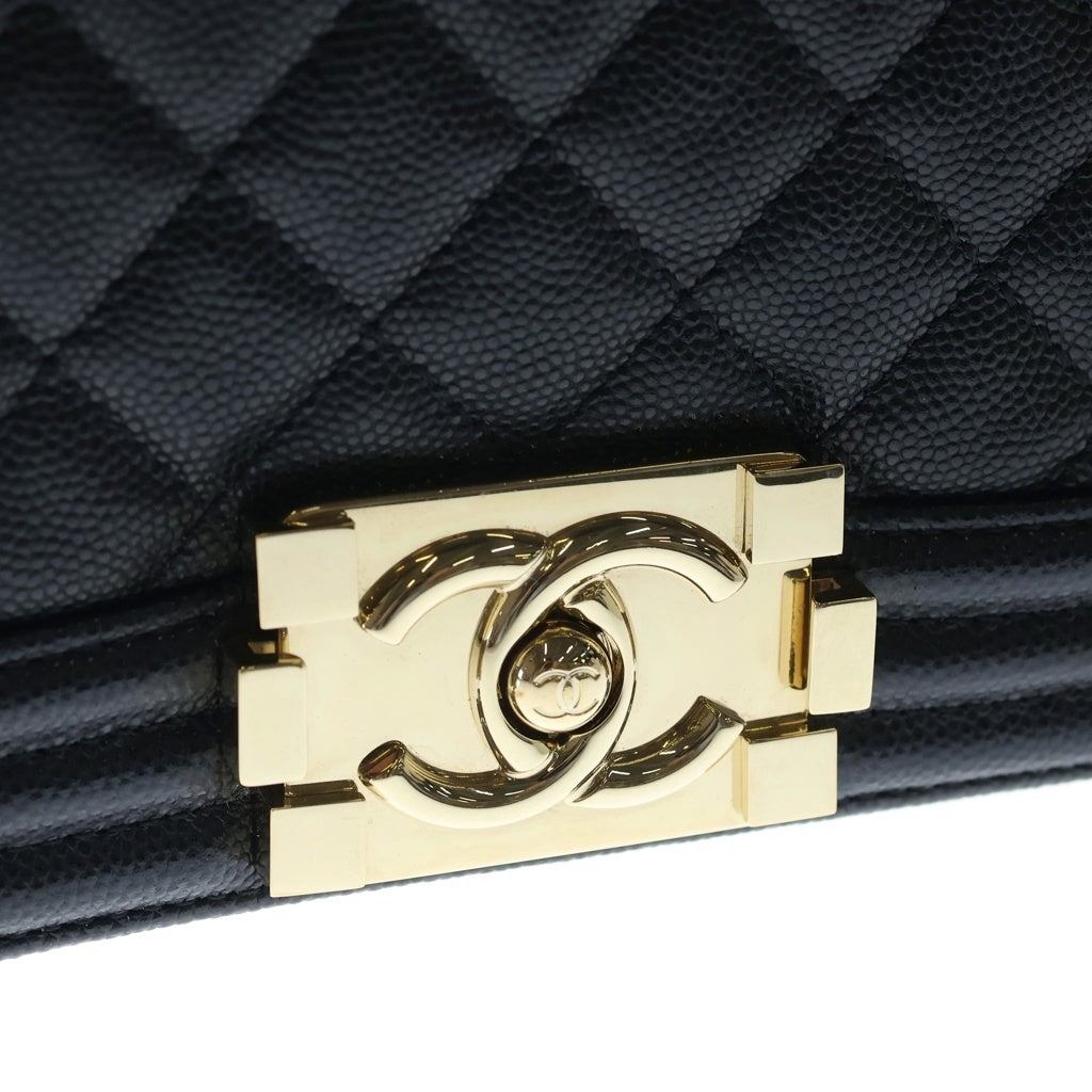 CHANEL(シャネル) ボーイシャネル チェーンショルダーバッグ ラージ ブラック キャビアスキン ゴールド金具 レディース