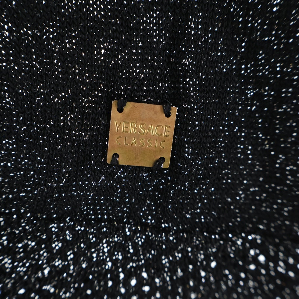 VERSACE(ヴェルサーチ) CLASSIC V2 ノースリーブトップス ベスト ラメ Vネック ブラック レディース
