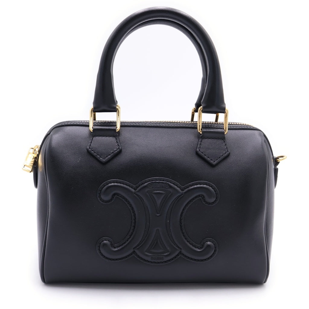 CELINE(セリーヌ) スモールボストン キュイル 2WAYバッグ ハンドバッグ ボストンバッグ ショルダーバッグ ブラック レザー ゴールド金具