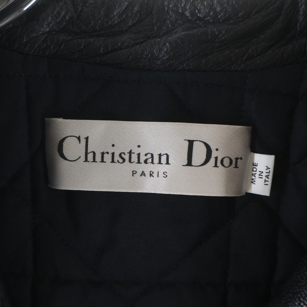 Christian Dior(クリスチャンディオール) アームロゴ バイカー レーシング レザー ジップアップ ジャケット レッド/ホワイト 525V80A2012