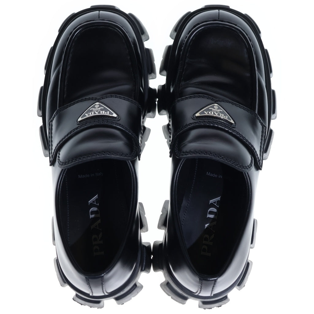 PRADA(プラダ) モノリス トライアングルロゴプレート レザー 厚底 ローファー シューズ ブラック レディース 2DE129