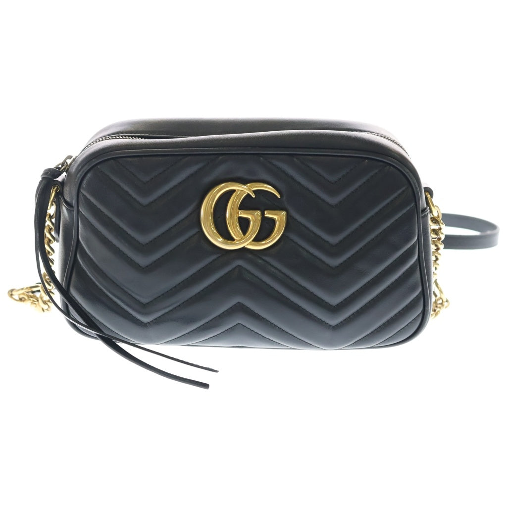 GUCCI(グッチ) GGマーモント ショルダーバッグ ブラック レザー 447632 ゴールド金具 レディース