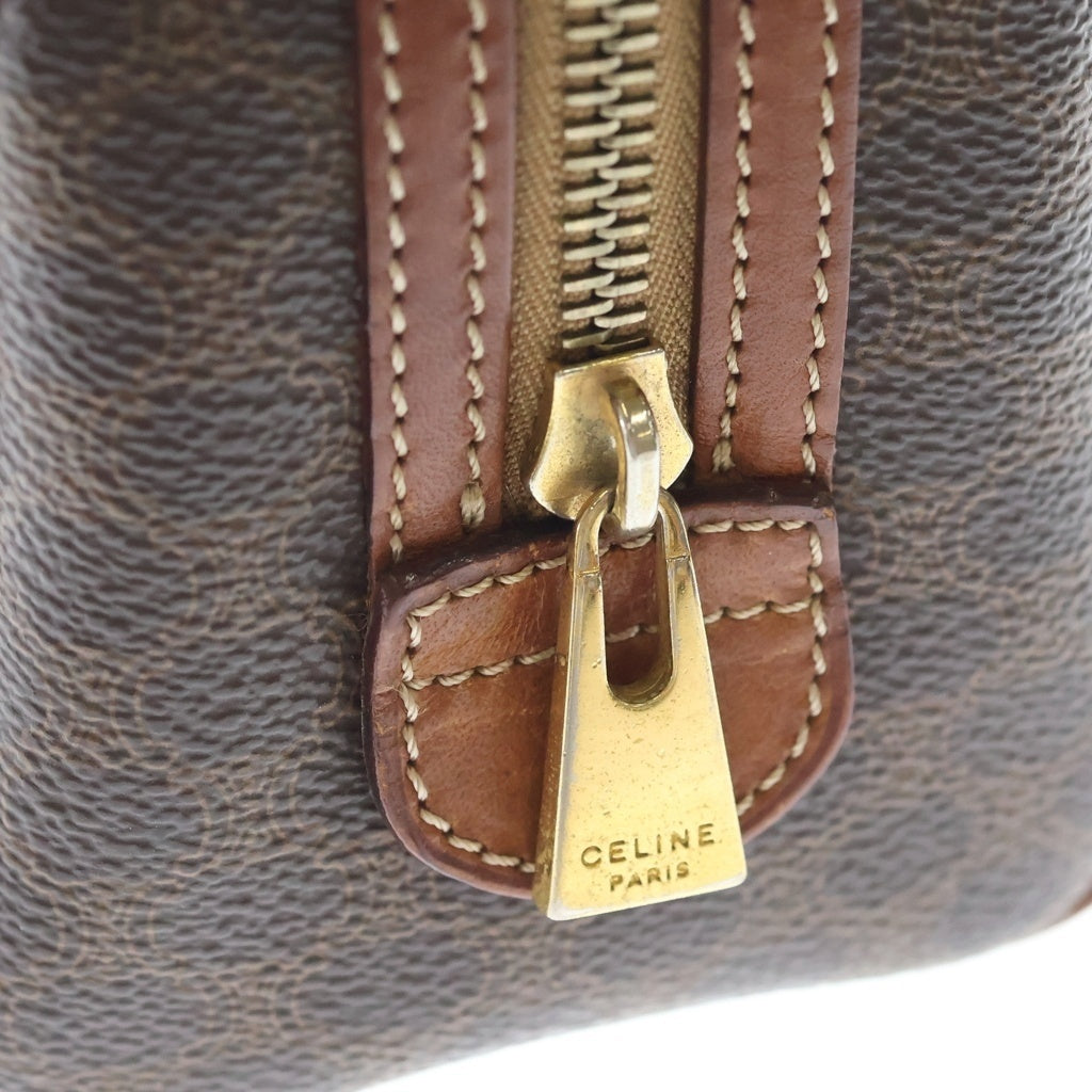 CELINE(セリーヌ) マカダム 2wayミニボストンバッグ ショルダーバッグ ブラウン レザー×PVC ゴールド金具 レディース