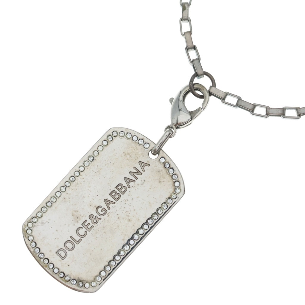 DOLCE & GABBANA(ドルチェアンドガッバーナ) ロゴプレートラインストーン タグ ネックレス ペンダント シルバー