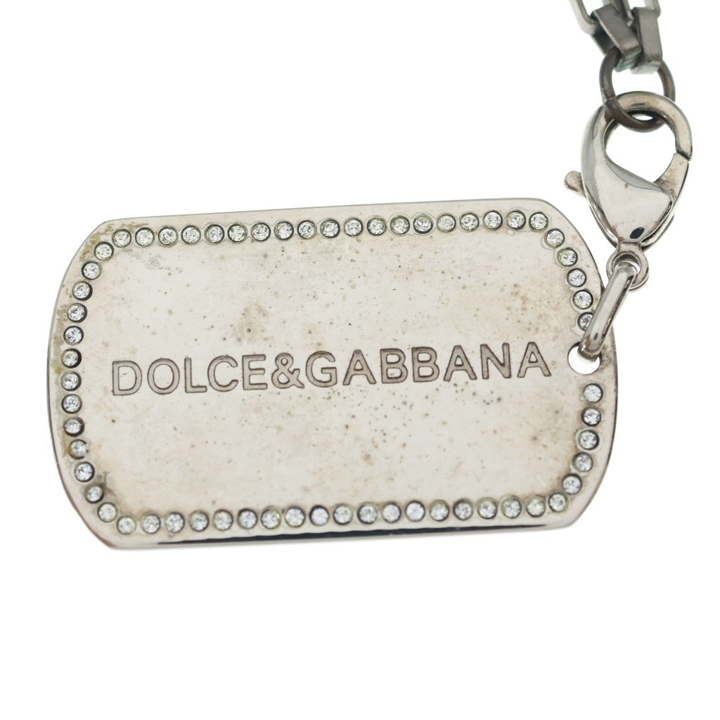 DOLCE & GABBANA(ドルチェアンドガッバーナ) ロゴプレートラインストーン タグ ネックレス ペンダント シルバー