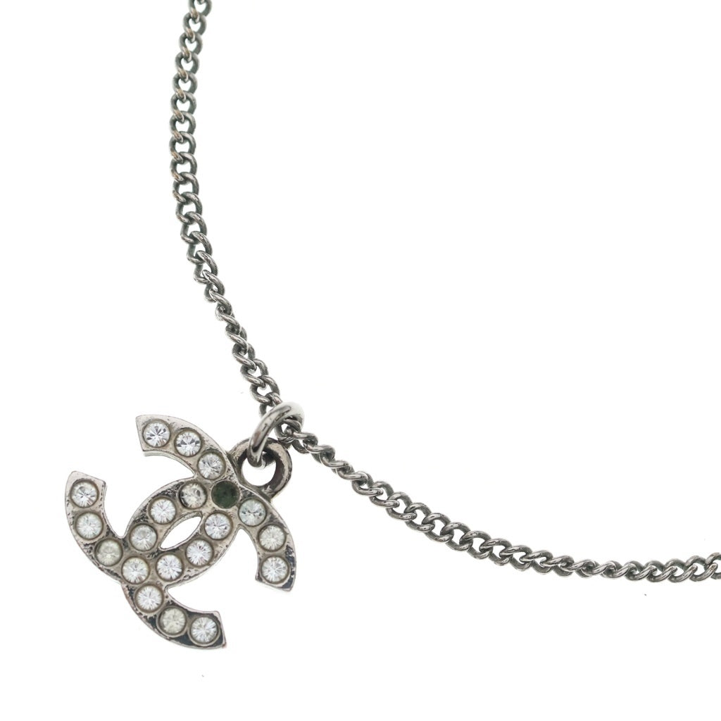 CHANEL(シャネル) ココマーク ラインストーンネックレス ペンダント チェーン シルバー GP レディース