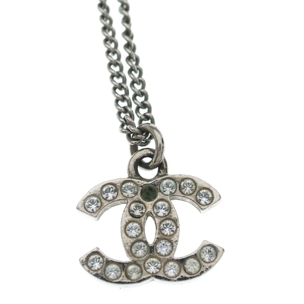 CHANEL(シャネル) ココマーク ラインストーンネックレス ペンダント チェーン シルバー GP レディース