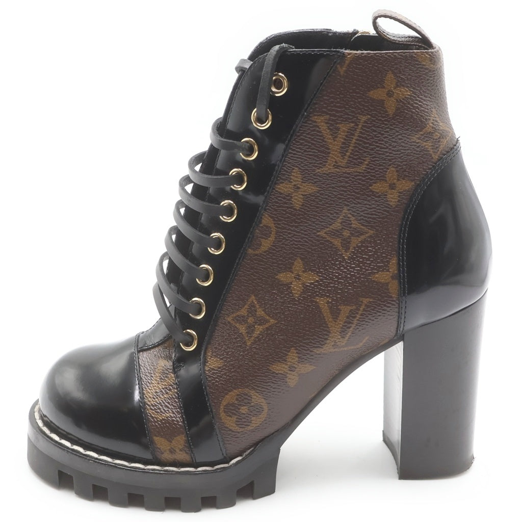 LOUIS VUITTON(ルイヴィトン) モノグラム スタートレイルライン アンクルブーツ レザー ヒール ショートブーツ #35 1/2 ブラウン/ブラック レディース