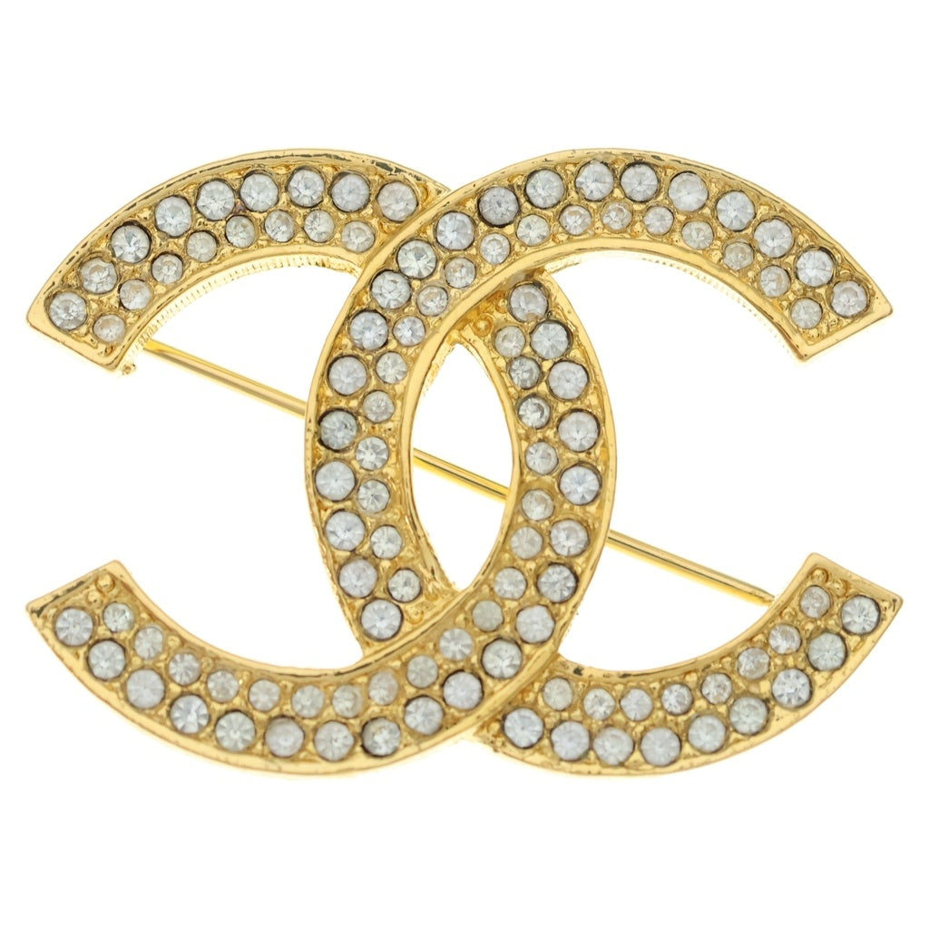 CHANEL(シャネル) ココマーク ラインストーンブローチ ピンバッジ ゴールド GP レディース