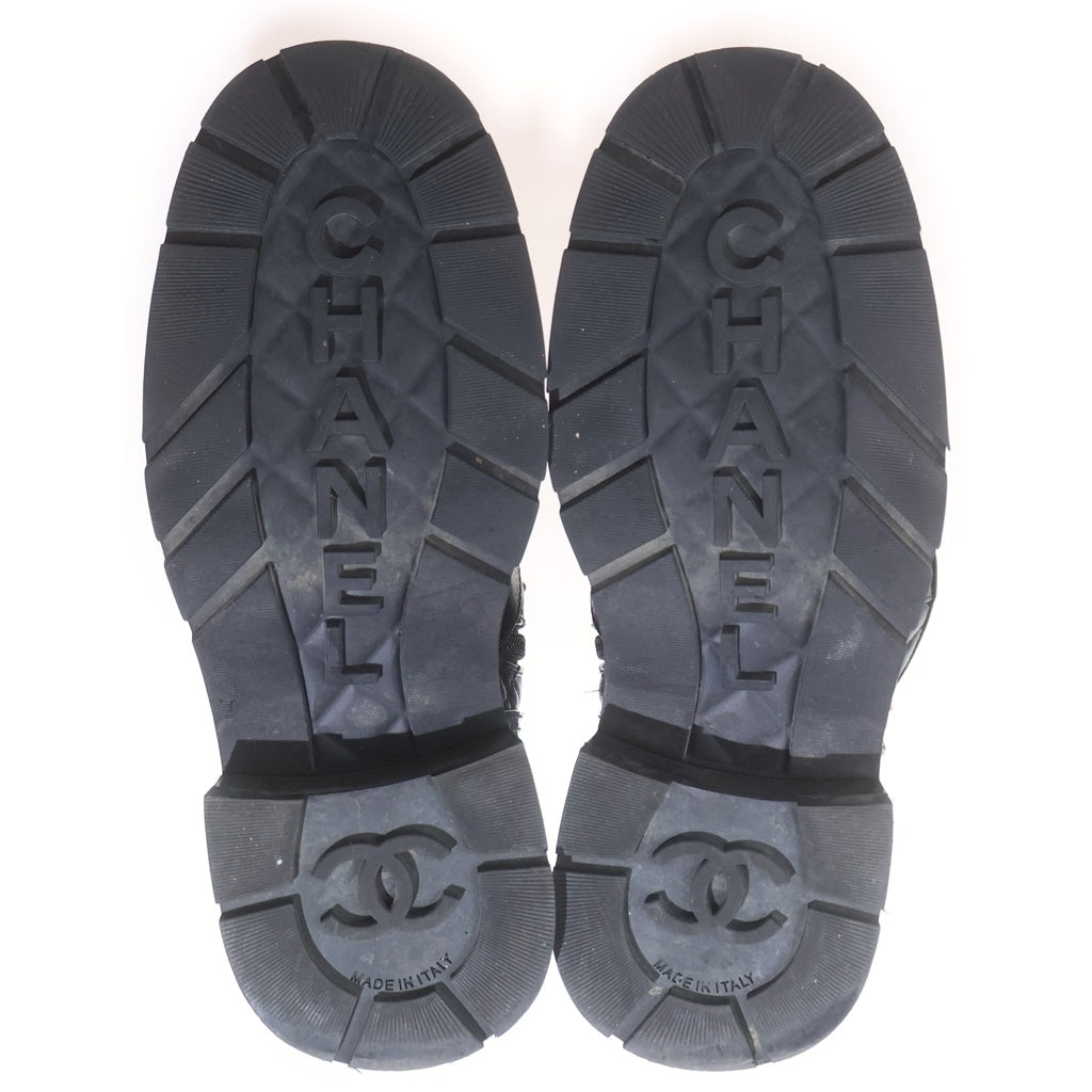 CHANEL(シャネル) マトラッセ ココマーク レザー レースアップ チェーンブーツ ショートブーツ #36 ブラック レディース