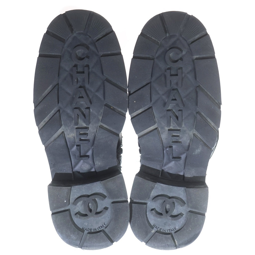CHANEL(シャネル) マトラッセ ココマーク レザー レースアップ チェーンブーツ ショートブーツ #36 ブラック レディース