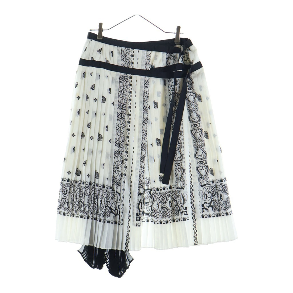 Sacai(サカイ) ベルト付 ポリエステル プリーツスカート ロングスカート #2 ホワイト/ブラック レディース
