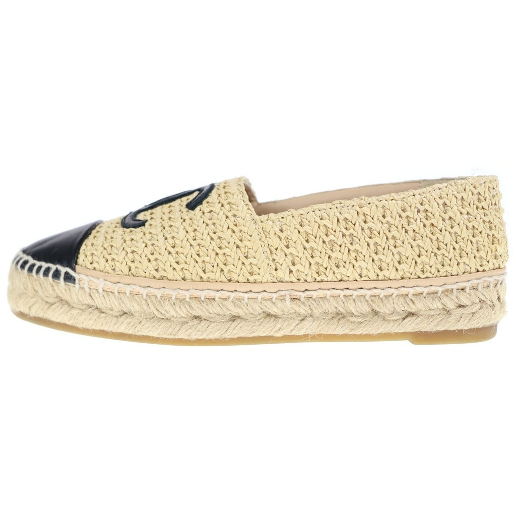 CHANEL(シャネル) ココマーク エスパドリーユ フラットシューズ ベージュ×ブラック #36 レディース