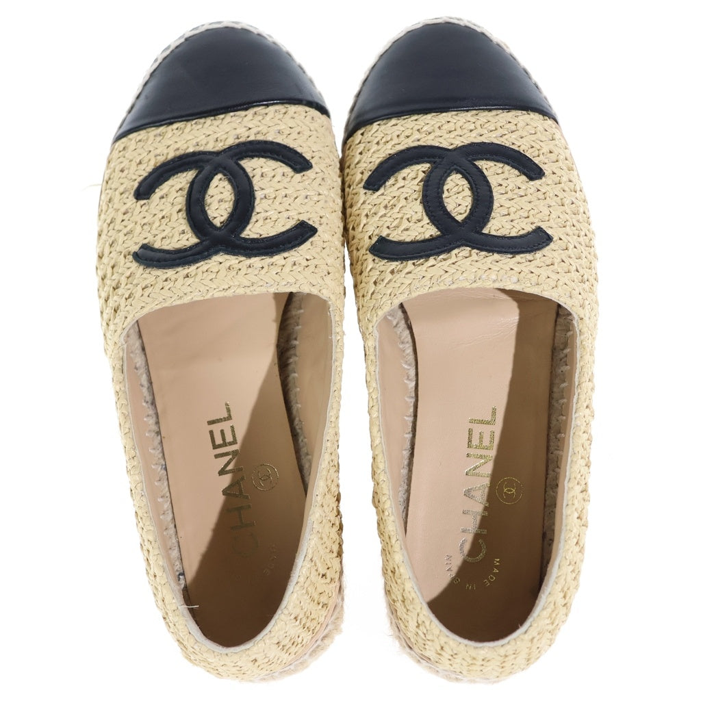CHANEL(シャネル) ココマーク エスパドリーユ フラットシューズ ベージュ×ブラック #36 レディース