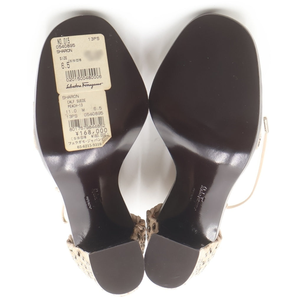 Salvatore Ferragamo(サルヴァトーレ フェラガモ) アイレット レースアップ ヒールサンダル ベージュ レディース
