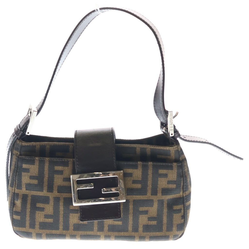 FENDI(フェンディ) ズッカ マンマバケット ワンショルダーバッグ ミニバッグ ブラウン レザー シルバー金具 レディース