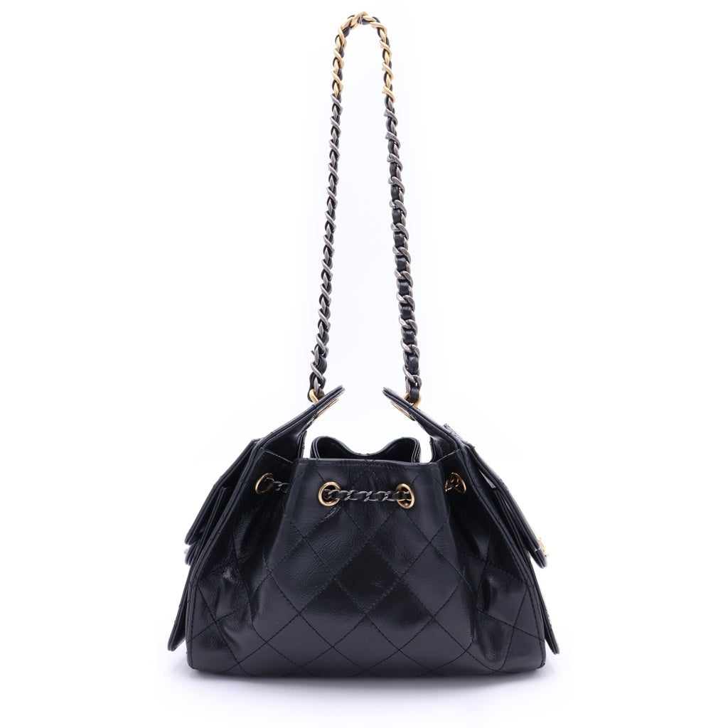 CHANEL(シャネル) シャネル25 ミニ カーフスキン レザー チェーン ショルダーバッグ シルバー/ゴールド金具 ブラック AS5631 レディース