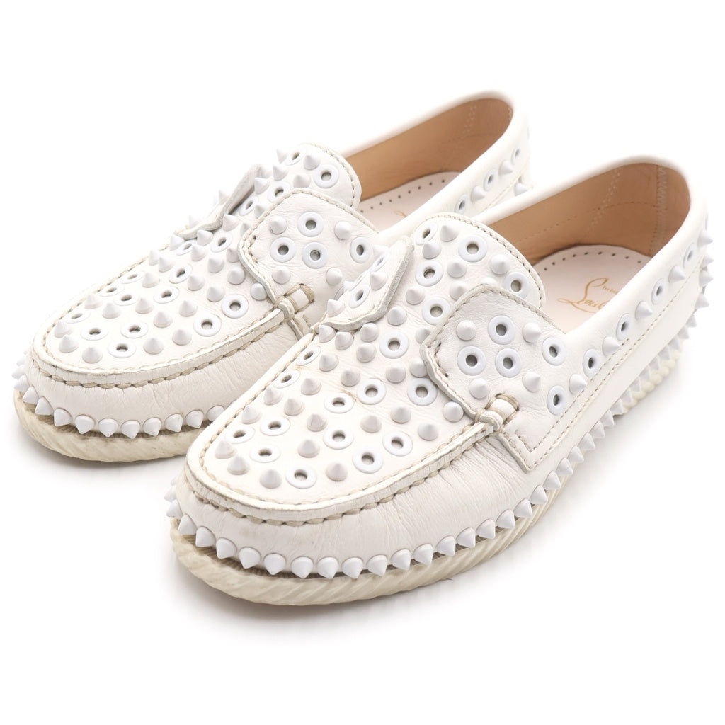 CHRISTIAN LOUBOUTIN(クリスチャンルブタン) スタッズ デッキシューズ モカシン レザー ホワイト レディース