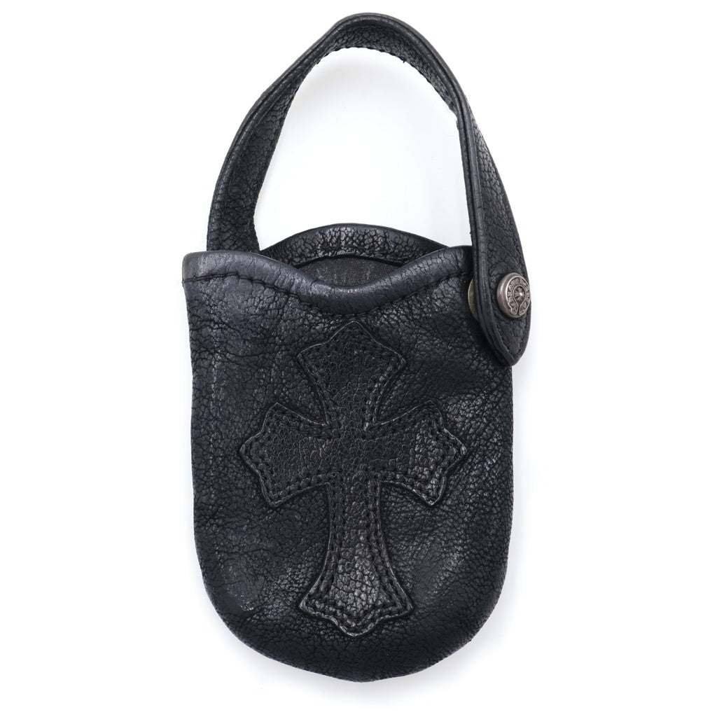 CHROME HEARTS(クロムハーツ) クロスパッチ フォンポーチ 小物入れ ブラック レザー