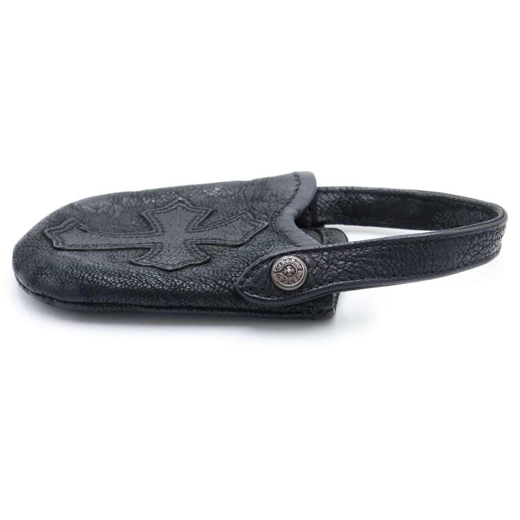 CHROME HEARTS(クロムハーツ) クロスパッチ フォンポーチ 小物入れ ブラック レザー