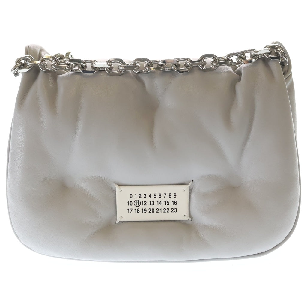 Maison Margiela(メゾンマルジェラ) グラムスラム フラップ スモール チェーンショルダーバッグ グレー レザー SB1WG0019 シルバー金具 レディース