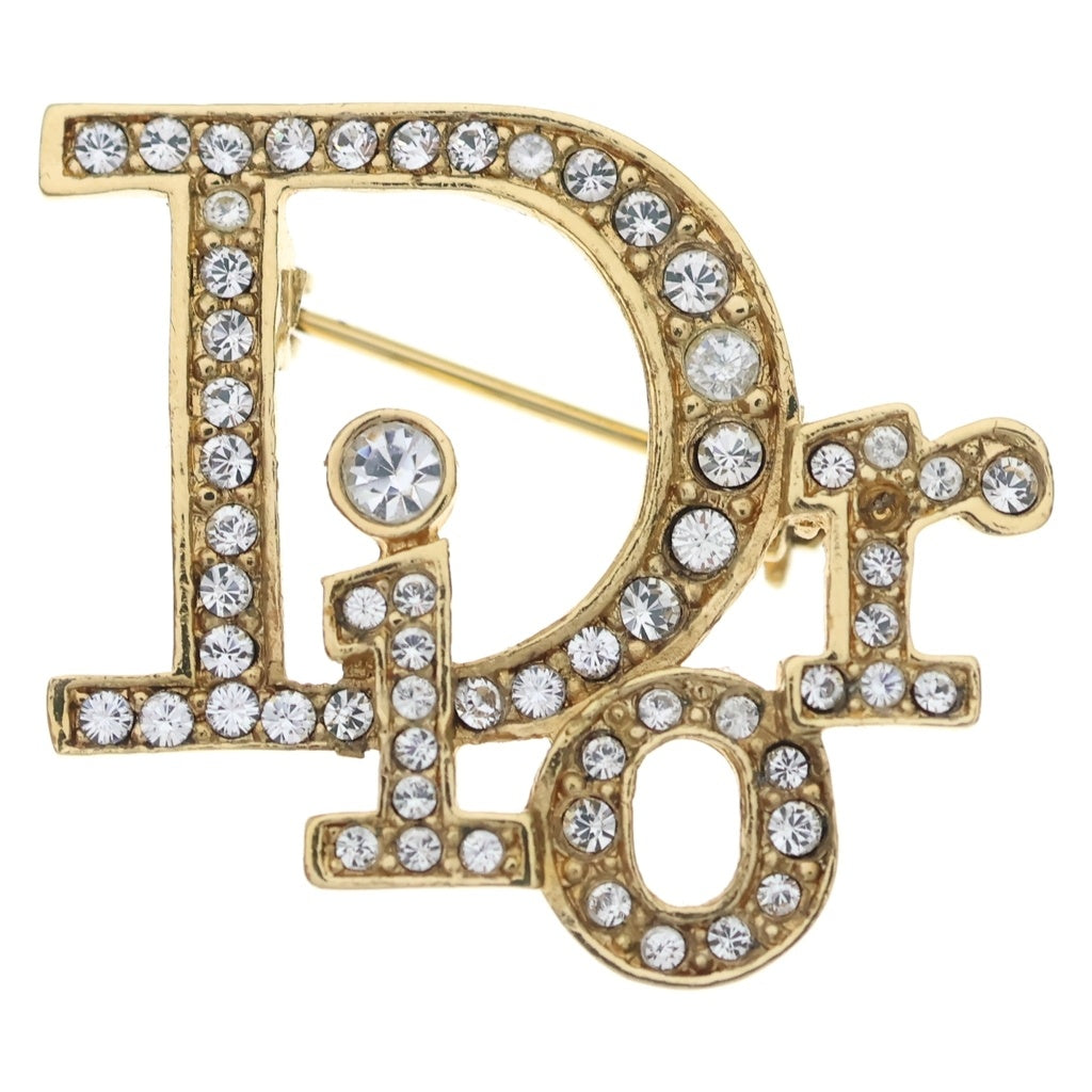 Christian Dior(クリスチャンディオール) ロゴラインストーン ピンバッジ ブローチ ゴールド GP レディース