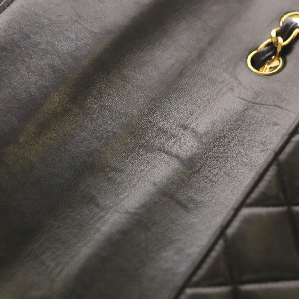 CHANEL(シャネル) デカマトラッセ30 SフラップWチェーンショルダーバッグ ブラック ラムスキン ゴールド金具 レディース