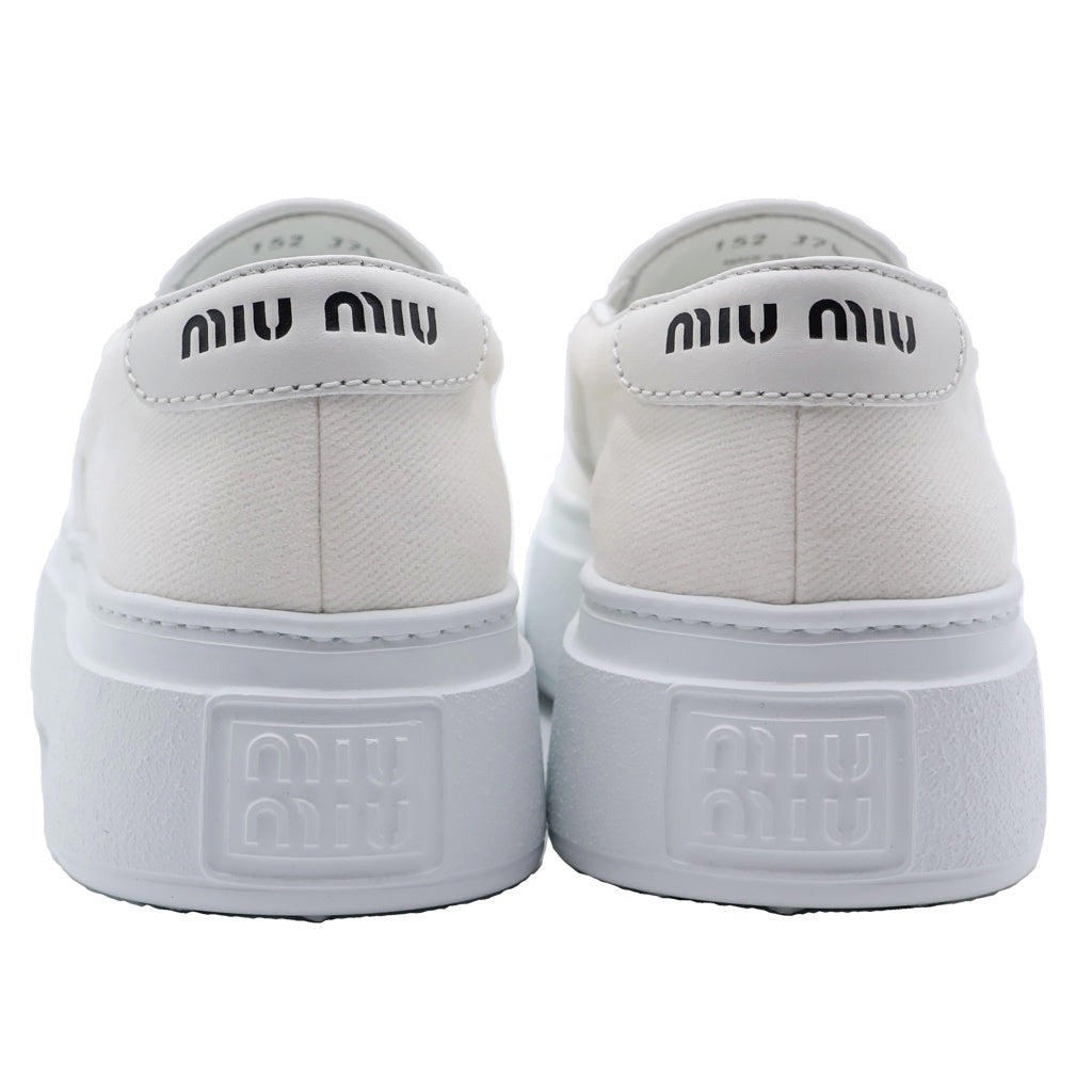 miumiu(ミュウミュウ) バックロゴ チャンキーソール スリッポン シューズ ホワイト レディース