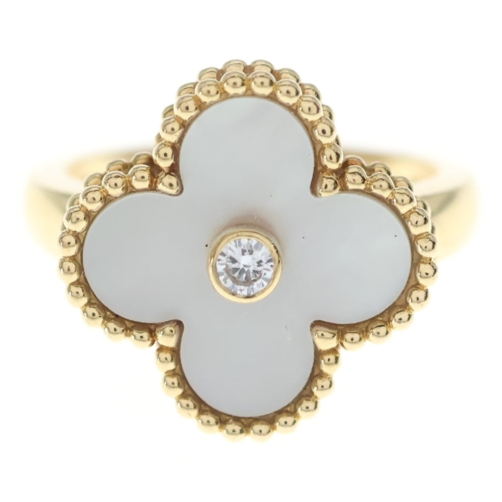 Van Cleef & Arpels(ヴァンクリーフアンドアーペル) ヴィンテージアルハンブラ マザーオブパール 1Pダイヤ リング ホワイト×イエローゴールド 750YG #48 レディース