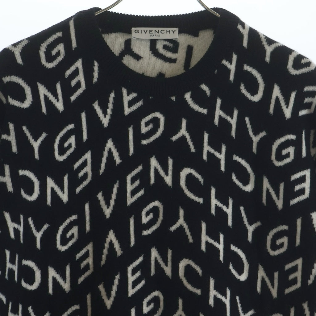 GIVENCHY(ジバンシィ) 総柄 長袖ウールニット セーター ロゴ ブラック/ホワイト BM90EQ4Y7G