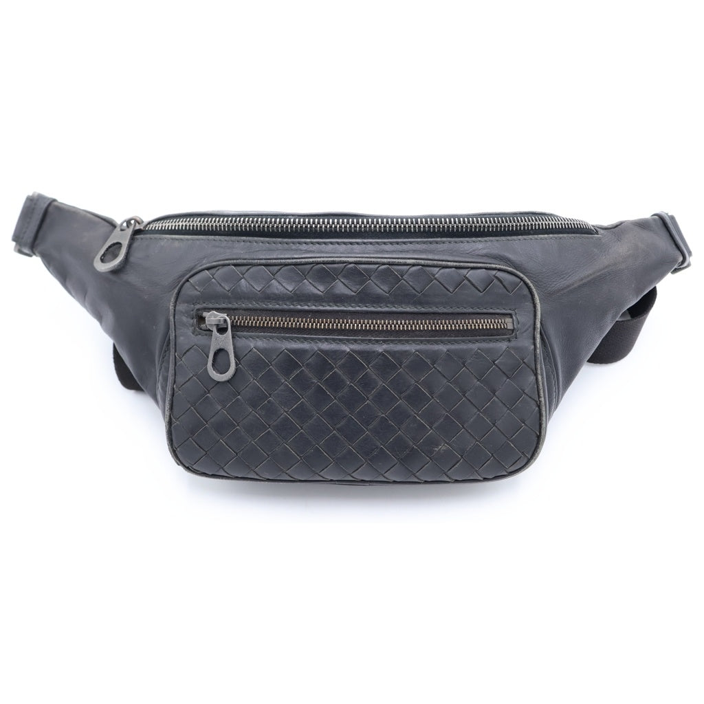 BOTTEGA VENETA(ボッテガヴェネタ) イントレチャート ウエストバッグ ボディバッグ ショルダーバッグ ブラック レザー