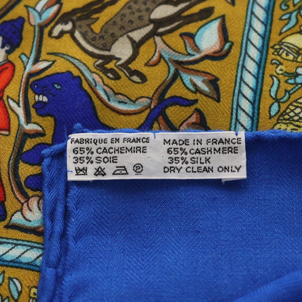 HERMES(エルメス) カレ140 インドの狩猟 カシミヤスカーフ ブルー レディース